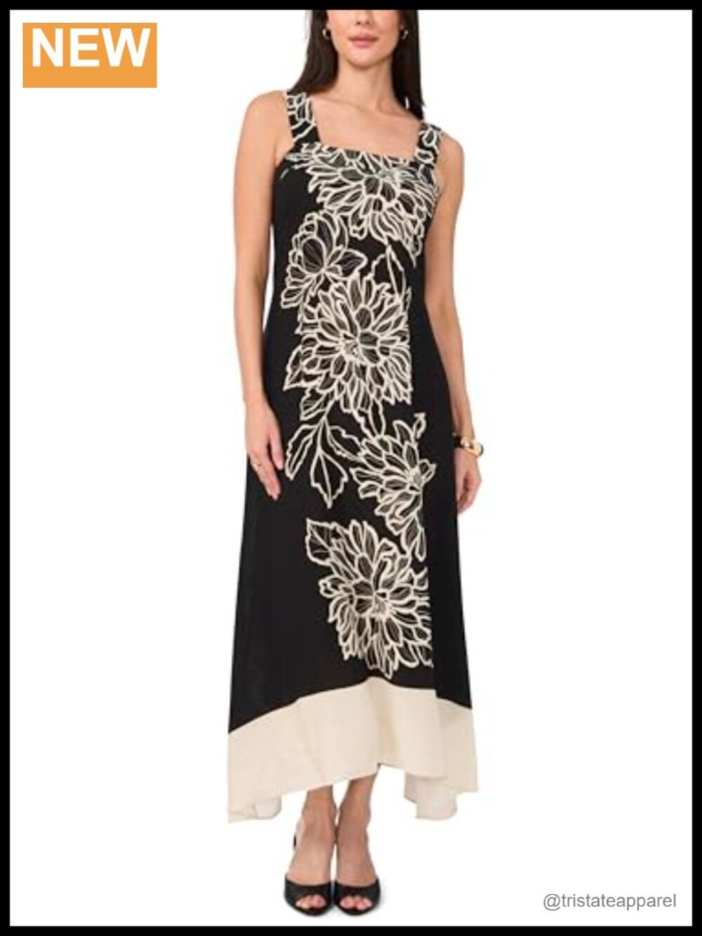 Maxi Dress Square Neck Sleeveless Pull On Floral Summer